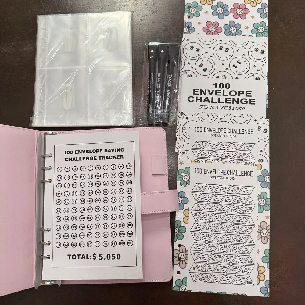 100 Envelope Money Saving Challenge Binder Save $5050 Budget Book Pink